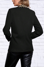 Leopard Lapel Collar Long Sleeve Blazer