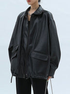 Vintage Lapel Neck Zip Up Motorcycle Leather Jacket