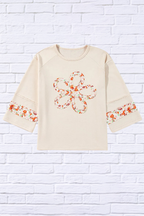 Exposed Seam Slit Floral Round Neck Blouse