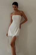 Strapless Fringe Layer High Split Bodycon Mini Dress