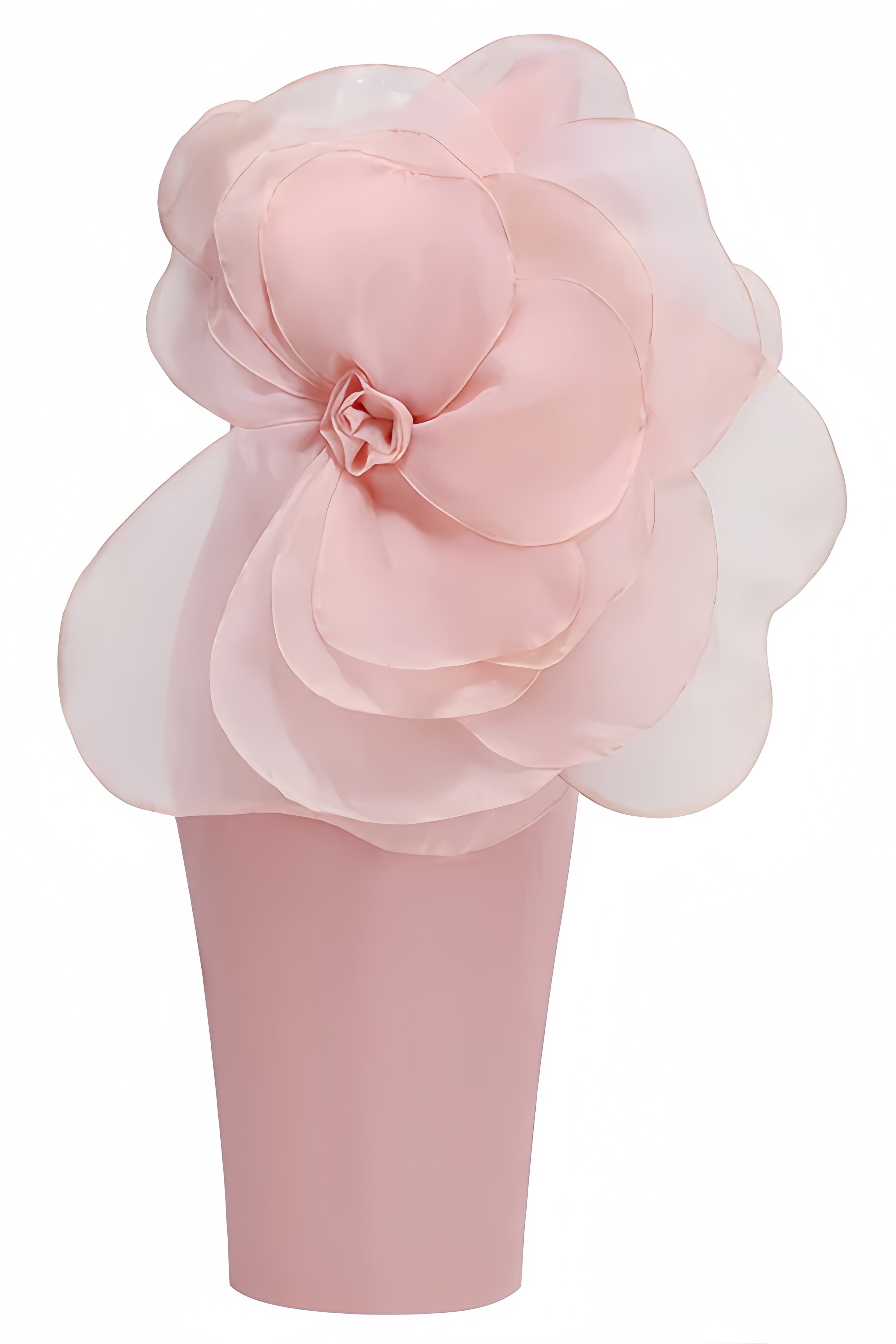 Alaya Slant Shoulder 3D Floral Midi Dress-Pink