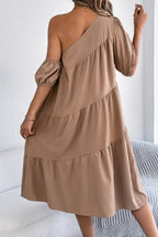 Solid Color Loose Slash Neck Short-sleeved Casual Midi Dress