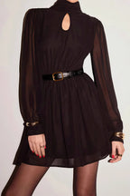 Black Backless Long Sleeve Mini Dress