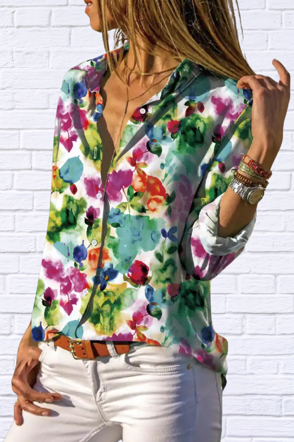 Sandy Women__ Fashion Floral Print Shirt
