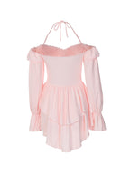 Solid Halter Ruffled Trim Mini Dress