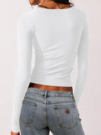Solid Square Neck Cropped Long Sleeve Tee