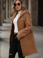 | Structured long-sleeved zip-up hooded coat