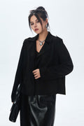 Suede Open Front Biker Jacket