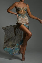Color Block Leopard Printed Floral Dress