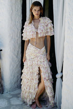 Ruffled Tiered Split Cake Skirt Two Piece Set