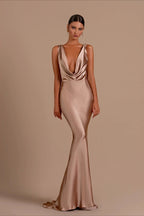 Satin Cowl Neck Sleeveless Mermaid Formal Gown