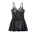 Lace Corset Bodice Hook and Eye Spaghetti Strap Satin Bubble Hem Romper