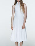 Halter Stand Collar Fit and Flare Panel Midi Dress