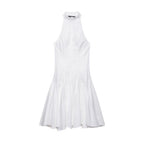 Halter Stand Collar Fit and Flare Panel Midi Dress