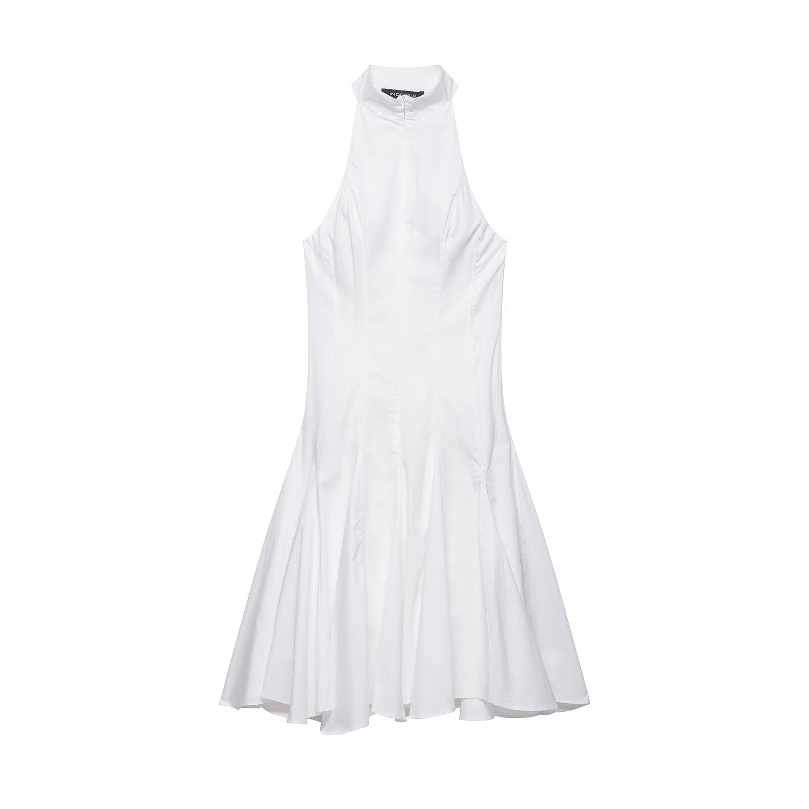 Halter Stand Collar Fit and Flare Panel Midi Dress
