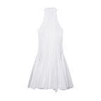 Halter Stand Collar Fit and Flare Panel Midi Dress