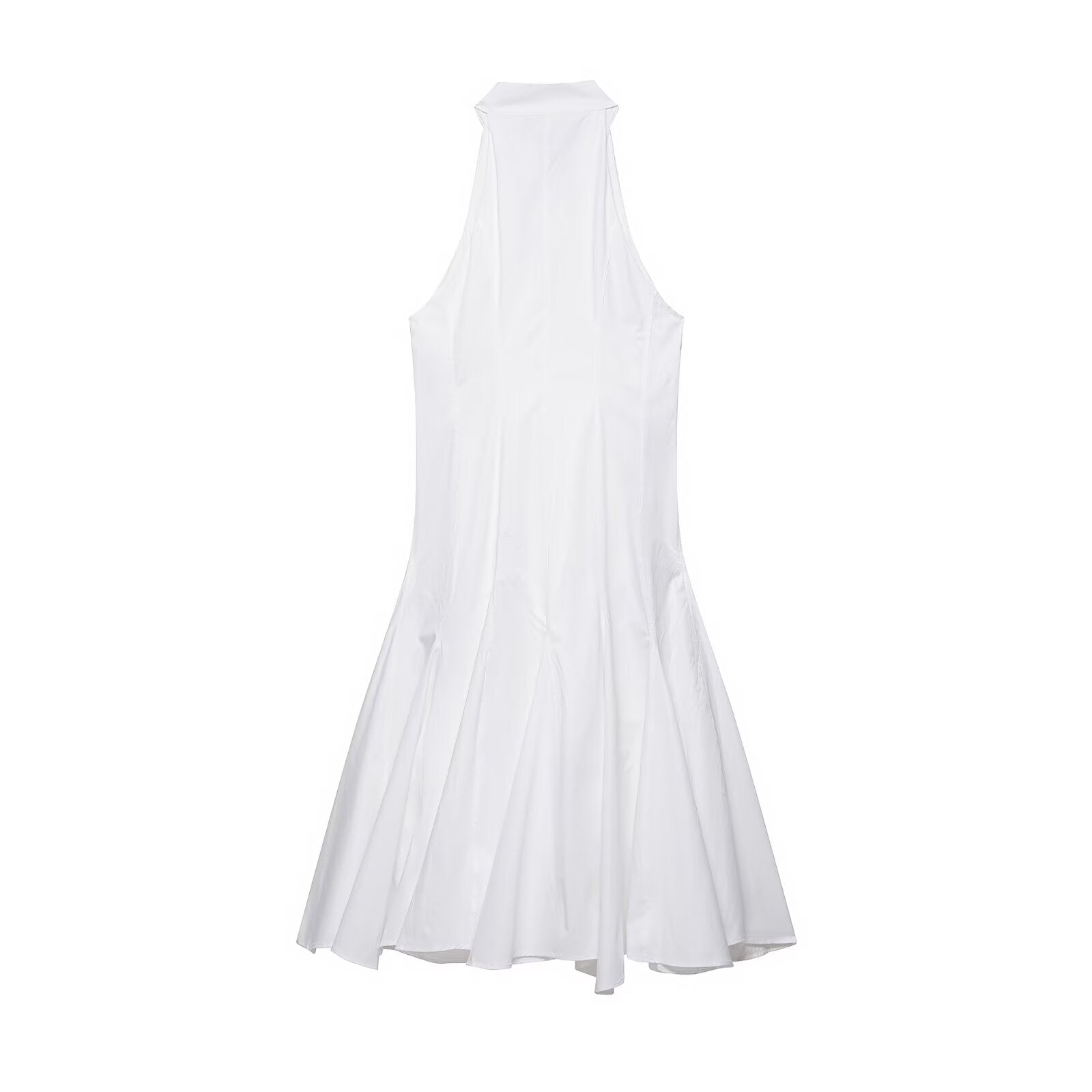 Halter Stand Collar Fit and Flare Panel Midi Dress