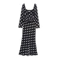 Polka Dot Square Neck Peplum Ruffle Long Sleeve Maxi Dress