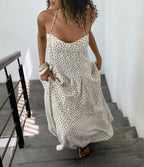 Polka Dot Halter Neck Pocket Maxi Dress