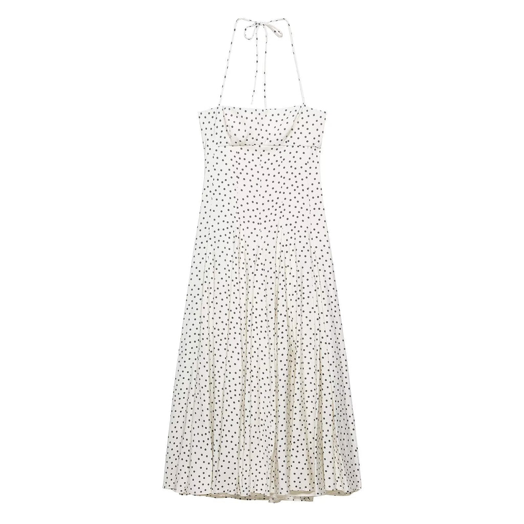 Polka Dot Halter Neck Pocket Maxi Dress