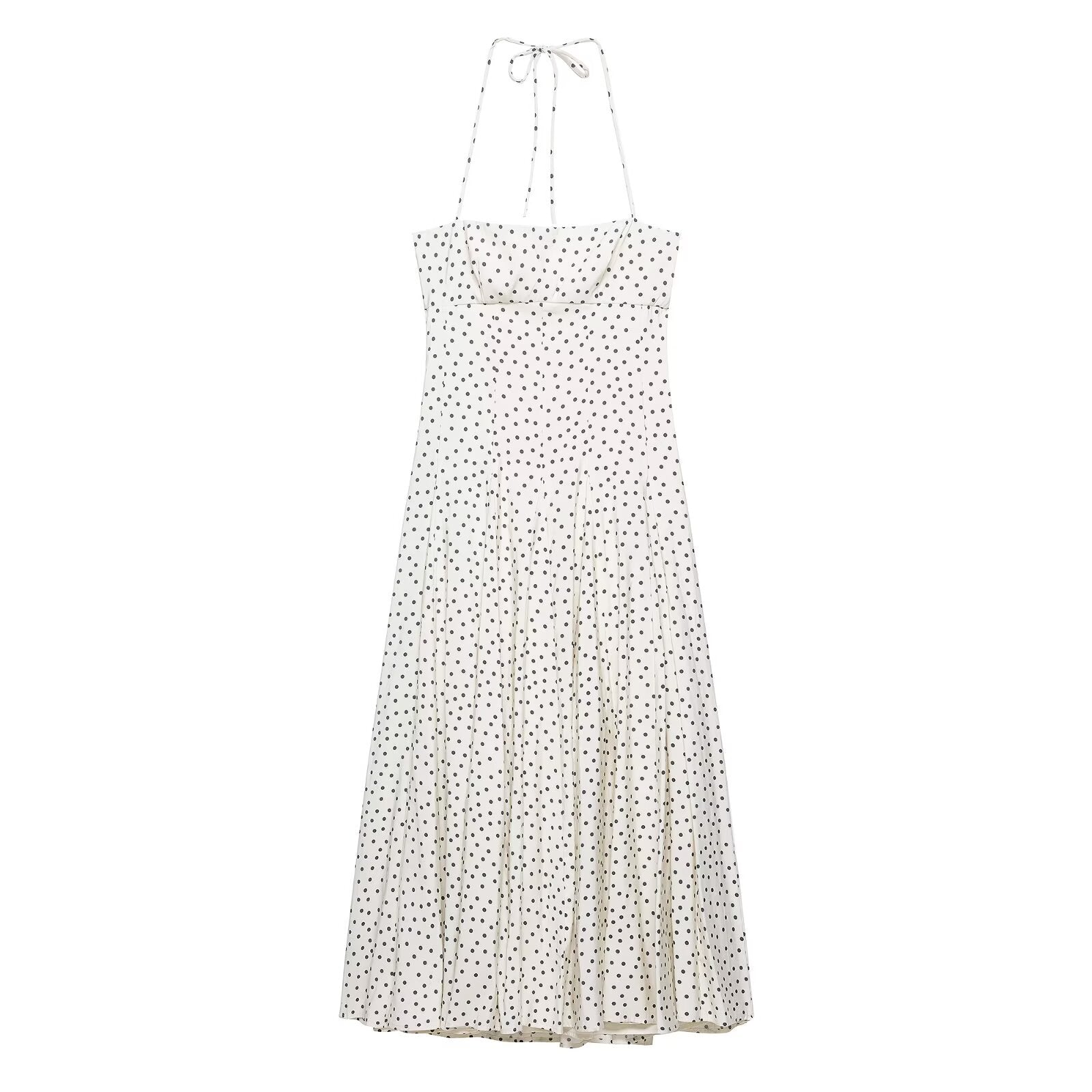 Polka Dot Halter Neck Pocket Maxi Dress