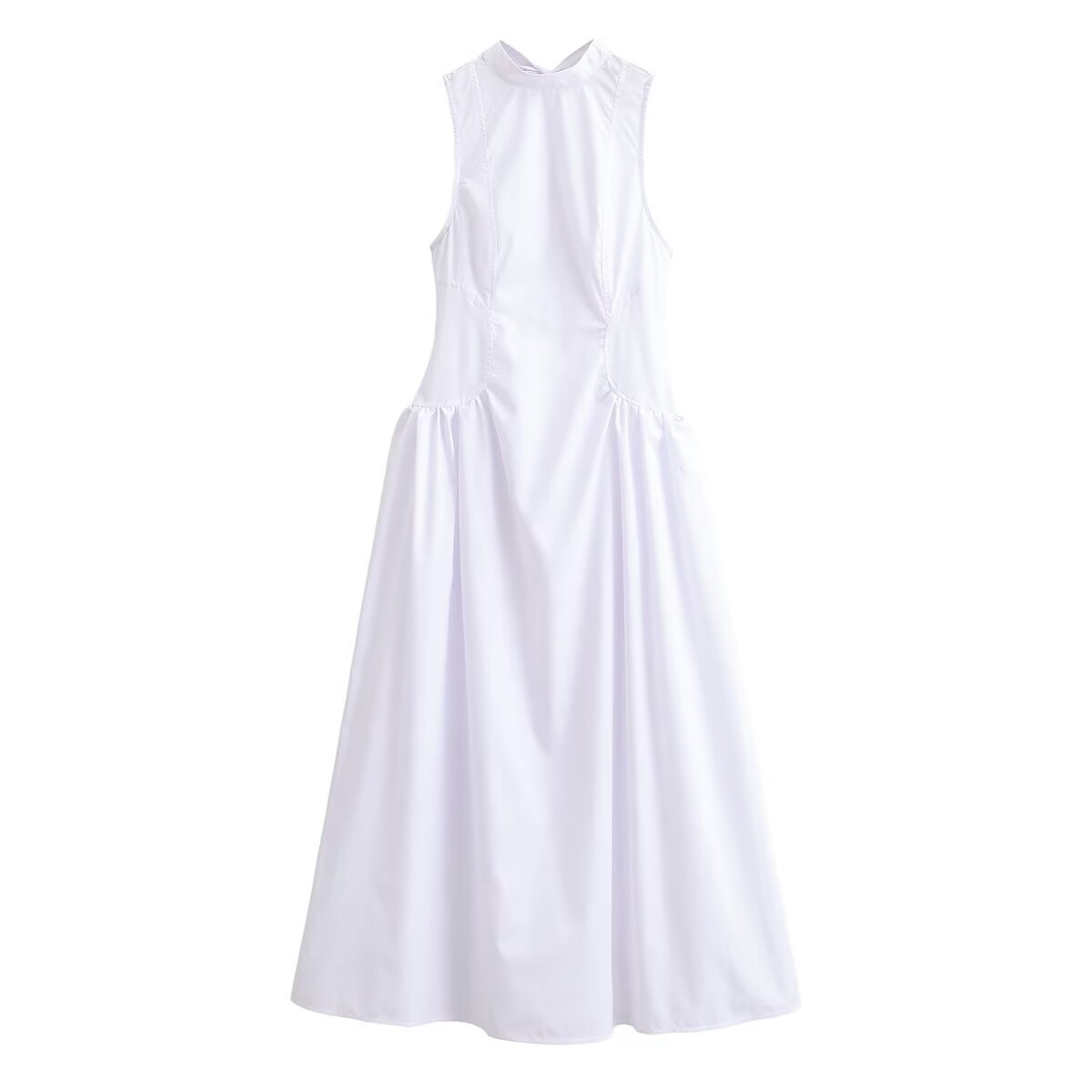 Halter Neck Bow Tie Open Back Paneled Fit And Flare Midi Dress