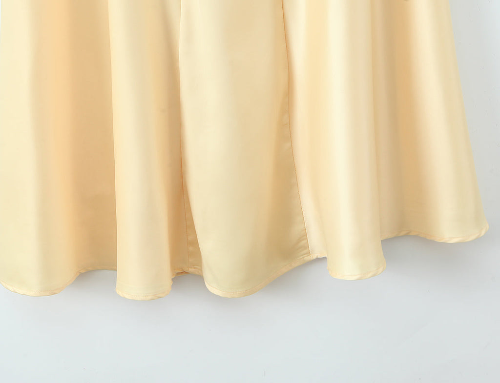 Satin Cowl Neck Spaghetti Strap Ruched Bodice Paneled Maxi Gown