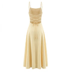 Satin Cowl Neck Spaghetti Strap Ruched Bodice Paneled Maxi Gown