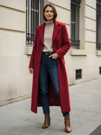 Woolen Long Straight Coat With Single-Breasted And Classic Notch Lapel For Women 2026