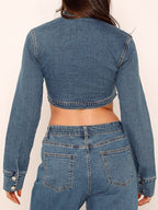 Splice Zip Up Slim Denim Short Jacket