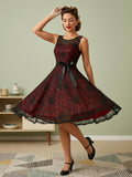Retro Dress Green 1950s Style Two-Tone Sash Sleeveless V-Neck Medium Rockabilly Dress