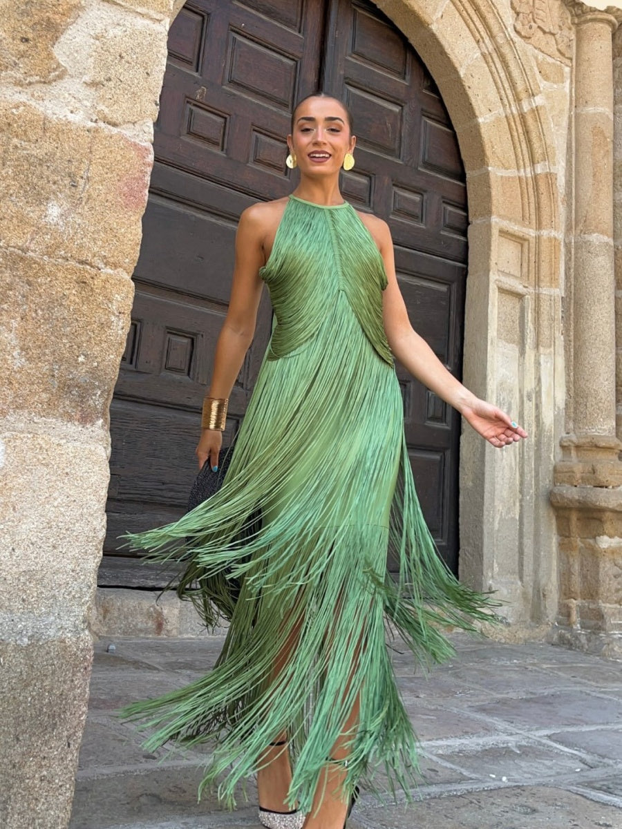 Halter-neck Tassel Long Dress