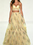 Floral Chiffon Elegant Midi Skirt Halter Neck Strap Set 2-piece Sets