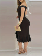 Bodycon, Off-the-shoulder, Ruffled Midi Dress
