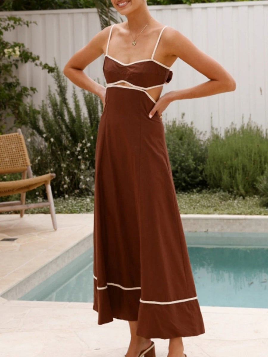 Camisoles Color Matching Color-blocked Hollow Vacation And Leisure Maxi Dresses