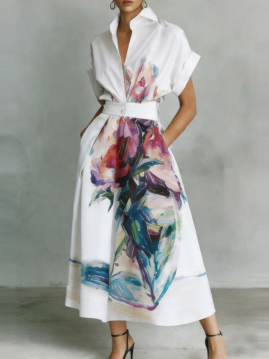 Temperament Shirt Dress Printed Vacation Midi Dresses