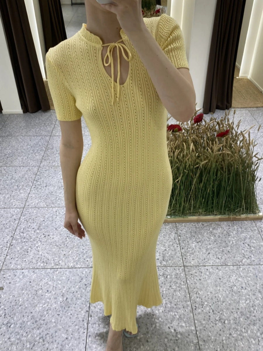 Hollow Knitting Crochet Jacquard Hip-hugging Short Sleeve Grace Maxi Dresses