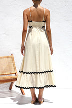 Spaghetti Strap High Waist Ric Rac Ruffle Maxi Dress