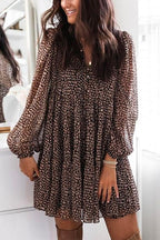V Neck Leopard Swing Mini Dress