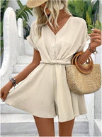 Batwing Sleeve Twisted Jumpsuit Shorts