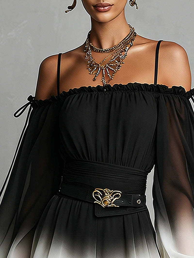 Off-shoulder Tie-waist Gradient Jumpsuit