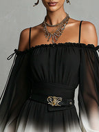 Off-shoulder Tie-waist Gradient Jumpsuit