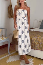 Spaghetti Strap Cut Out Waist Printed Midi Dress