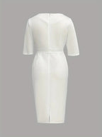 Solid Color Round Neck Fitted Waist Split Button-decorated Midi Dress