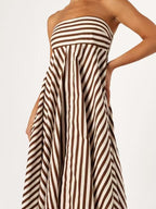 Striped Backless Halter Top Sexy Full Skirt High-waisted Long Dress