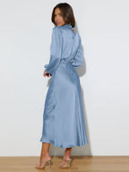 Satin Long Sleeve Loose Turtleneck Midi Dresses
