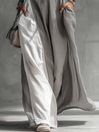 Sleeveless Loose-fit Pocket Color-blocked Leisure Off-shoulder Maxi Dresses