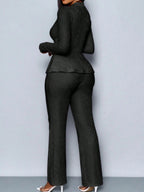 Long-sleeved, Irregular Hem, Fitted Top And Slimming Solid Color Trousers Two-piece Set