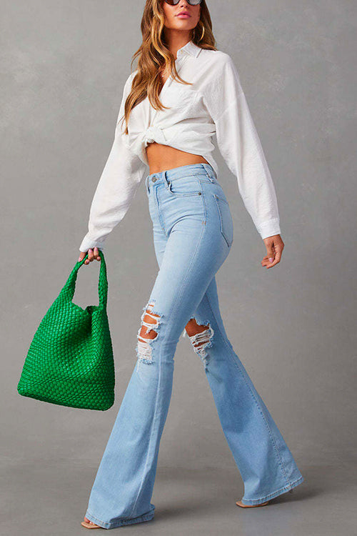 Distressed Bell Bottoms Ripped Trendy Jeans