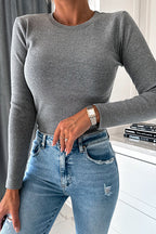 Crewneck Solid Ribbed Knit Fitted Top(5 Colors Available!)